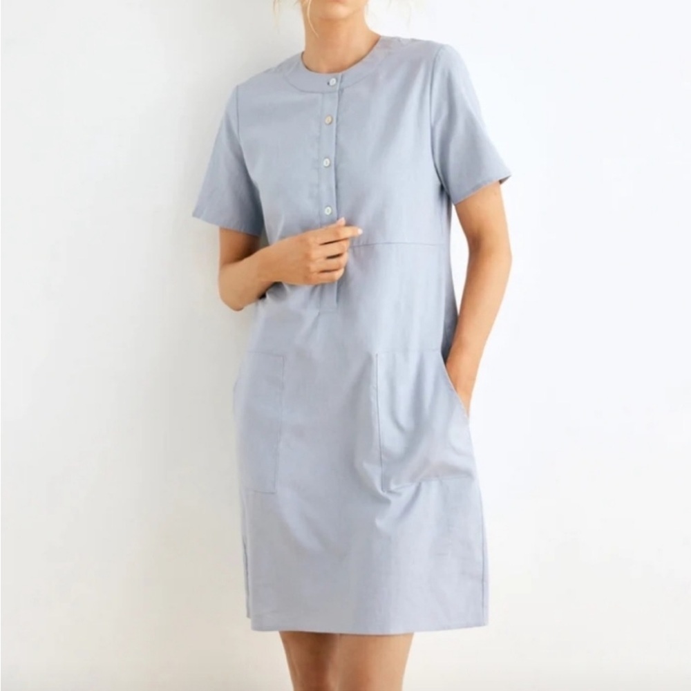Grae Cove Felicity Linen Blend Button Front Shift Dress